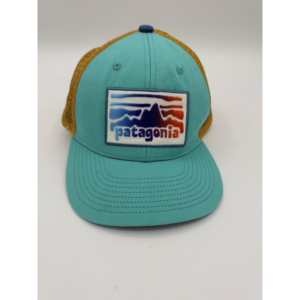 Patagonia Trucker Hat Teal Gold Mesh Snapback P6 Logo Cap Organic Cotton